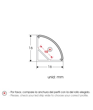 FULLWAT - ECOXM-45B-2D.  Perfil de alumínio de canto cinza - 2000mm - IP40