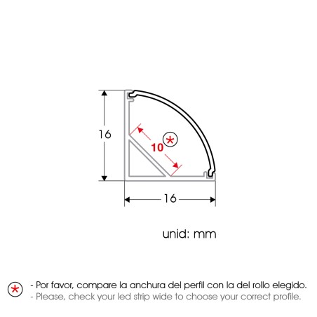 FULLWAT - ECOXM-45B-2D.  Perfil de alumínio de canto cinza - 2000mm - IP40