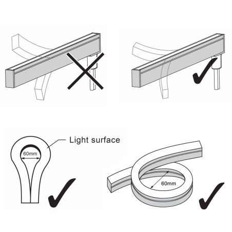 FULLWAT - NL-0612H-BH. Flexible LED-Neonröhre horizontalmit  rechteckigvon 06x12mm.  Extra-warmes Weiß - 480 Lm/m