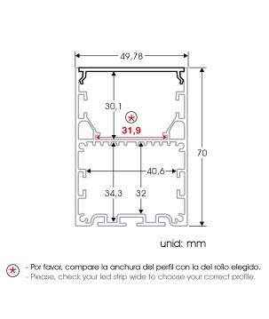 FULLWAT - ECOXM-50X2S-2D. Aluminum profile  for suspended mounting. Anodized.  2000mm