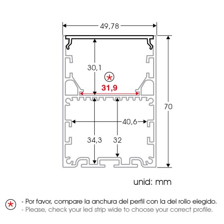 FULLWAT - ECOXM-50X2S-2D. Aluminum profile  for suspended mounting. Anodized.  2000mm