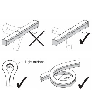 FULLWAT - NL-1010H-BC.Neon LED flexível horizontal com a secção  rectangular de 10x10mm.  Branco quente - 640 Lm/m