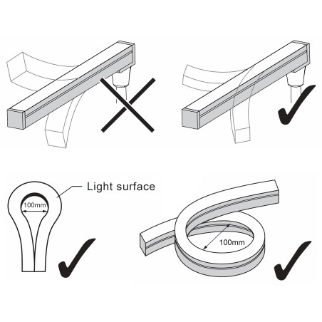 FULLWAT - NL-1010H-BC.Neon LED flexível horizontal com a secção  rectangular de 10x10mm.  Branco quente - 640 Lm/m