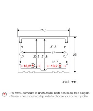 FULLWAT - ECOXM-25S-2D.  Perfil de alumínio de superfície anodizado - 2000mm - IP40