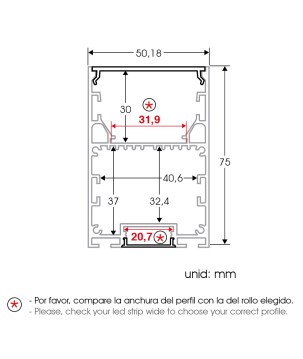 FULLWAT - ECOXM-50E2-2D. Aluminum profile  for suspended mounting. Anodized. with bi-directional lighting shape. 2000mm