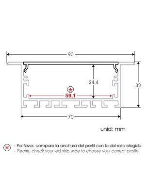 FULLWAT - ECOXM-70E-2D. Aluminum profile  for recessed mounting. Anodized.  2000mm