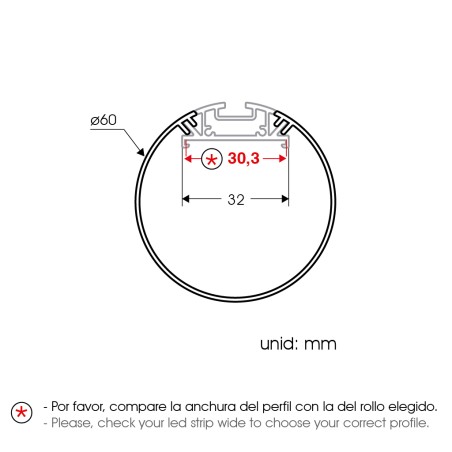 FULLWAT - ECOXM-TB3-2D. Aluminum profile  for cylindrical mounting. Anodized.  2000mm