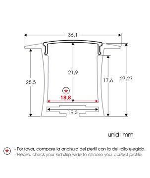 FULLWAT - ECOXM-27E-2D. Aluminiumprofil einbetten. eloxiert - 2000mm