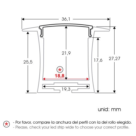 FULLWAT - ECOXM-27E-2D. Aluminiumprofil einbetten. eloxiert - 2000mm