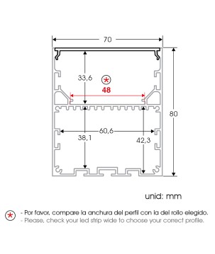 FULLWAT - ECOXM-70S2-2D. Aluminiumprofil abgehängt. eloxiert - 2000mm