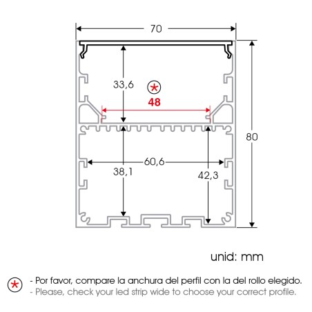 FULLWAT - ECOXM-70S2-2D. Aluminiumprofil abgehängt. eloxiert - 2000mm