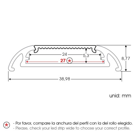 FULLWAT - ECOXM-FLAT1-2D. Perfil de aluminio de superficie anodizado - 2000mm - IP40