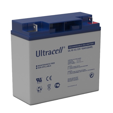 ULTRACELL - UL18-12. Bateria recarregável de chumbo ácido en tecnologia AGM-VRLA. Série UL. 12Vdc / 18Ah