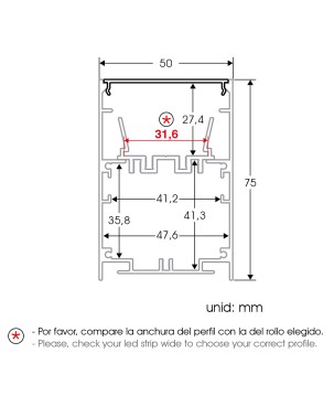 FULLWAT - ECOXM-50H2-2D. Aluminiumprofil abgehängt. eloxiert - 2000mm