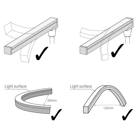 FULLWAT - NL-1010F-BH. Neón LED de flexión libre con sección rectangular de 10x10mm.  Blanco extra-cálido - 400 Lm/m