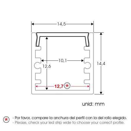 FULLWAT - ECOXM-14S-2D. Aluminiumprofil oberfläche. eloxiert - 2000mm