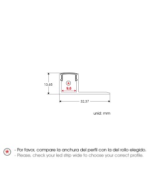 FULLWAT - ECOXM-WALL3-2D.  Perfil de alumínio de embutir anodizado - 2000mm - IP40