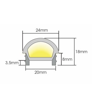 FULLWAT - NLC-2018.Cubierta de Silicona efecto Neon Led de flexión libre con sección media luna de 20x18mm. 