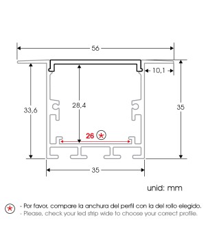 FULLWAT - ECOXM-35E-2D.  Perfil de alumínio de embutir anodizado - 2000mm - IP40