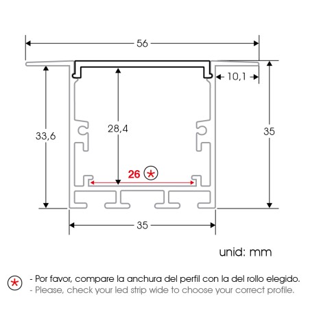 FULLWAT - ECOXM-35E-2D.  Perfil de alumínio de embutir anodizado - 2000mm - IP40