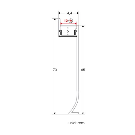 FULLWAT - ECOXM-ZOC1-2D.  Perfil de alumínio de superfície anodizado de estilo para rodapé - 2000mm - IP40