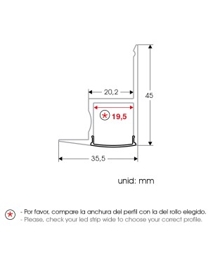 FULLWAT - ECOXM-WALL7-2D.  Perfil de alumínio de embutir anodizado - 2000mm - IP40