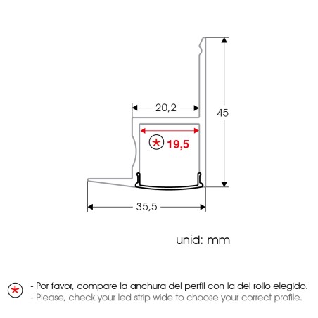 FULLWAT - ECOXM-WALL7-2D.  Perfil de alumínio de embutir anodizado - 2000mm - IP40