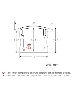 FULLWAT - ECOXM-15E-2D. Aluminum profile  for recessed mounting. Anodized.  2000mm