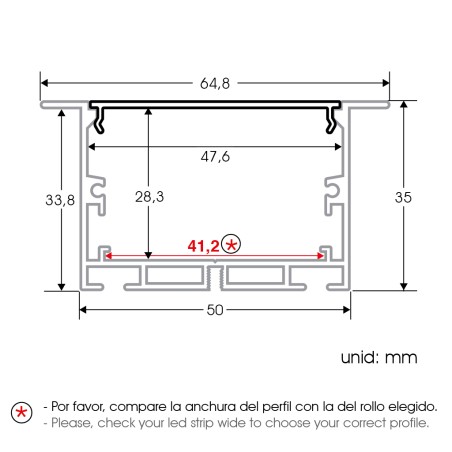 FULLWAT - ECOXM-50E-2D. Aluminiumprofil einbetten. eloxiert - 2000mm