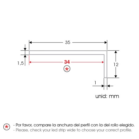 FULLWAT - ECOXM-ELL-2D. Aluminiumprofil flache platte. eloxiert - 2000mm