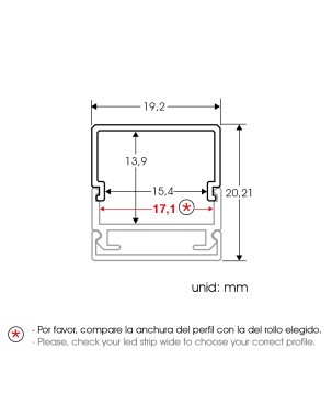 FULLWAT - ECOXM-20S-2D.  Perfil de alumínio de superfície | suspenso anodizado - 2000mm - IP40