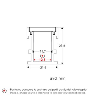 FULLWAT - ECOXM-26SW-2D. Aluminum profile  for surface mounting. Anodized. for floor shape. 2000mm