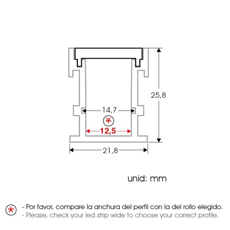 FULLWAT - ECOXM-26SW-2D. Aluminum profile  for surface mounting. Anodized. for floor shape. 2000mm