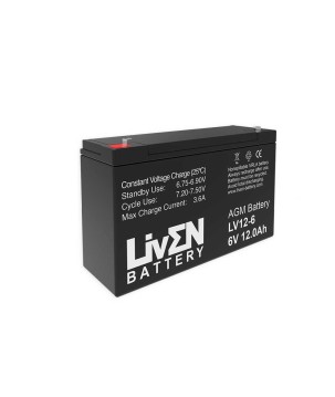 LIVEN - LV12-6. Bateria recarregável de chumbo ácido en tecnologia AGM-VRLA. Série  LV. 6Vdc / 12Ah