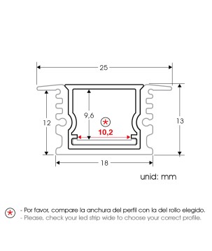 FULLWAT - ECOXM-15EW-2D.  Perfil de alumínio de embutir anodizado - 2000mm - IP40