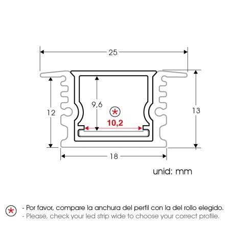 FULLWAT - ECOXM-15EW-2D.  Perfil de alumínio de embutir anodizado - 2000mm - IP40