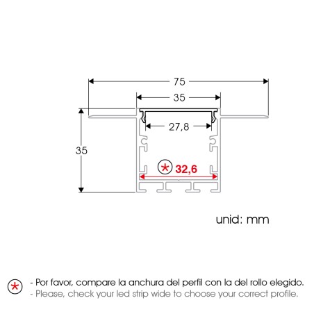 FULLWAT - ECOXM-WALL8-2D. Aluminiumprofil einbetten. eloxiert - 2000mm