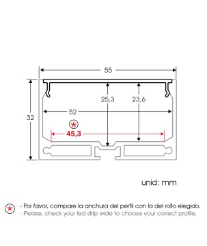  FULLWAT - ECOXM-55S-2D. Profilo in alluminio di  superficie | sospeso   anodizzato  2000mm