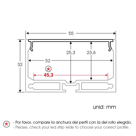  FULLWAT - ECOXM-55S-2D. Profilo in alluminio di  superficie | sospeso   anodizzato  2000mm