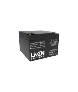 LIVEN - LV26-12. Bateria recarregável de chumbo ácido en tecnologia AGM-VRLA. Série  LV. 12Vdc / 26Ah