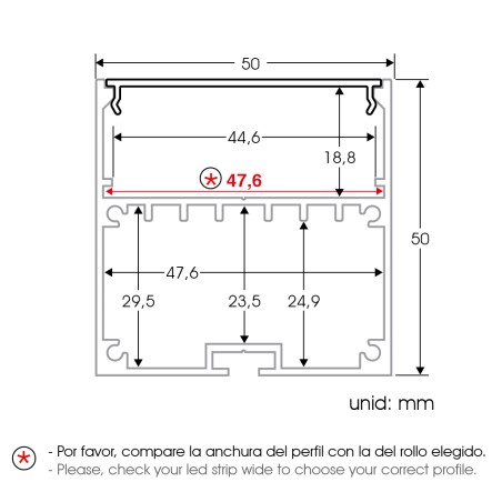  FULLWAT - ECOXM-50S2-2D. Profilo in alluminio di  sospeso   anodizzato  2000mm