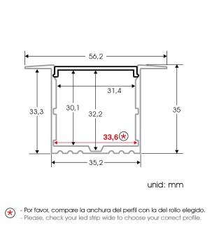 FULLWAT - ECOXM-35E2-2D.  Profil encastrable en aluminium  anodisé - 2000mm - IP40