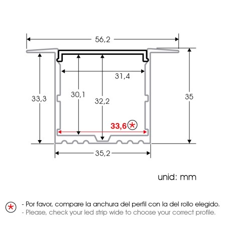 FULLWAT - ECOXM-35E2-2D.  Profil encastrable en aluminium  anodisé - 2000mm - IP40