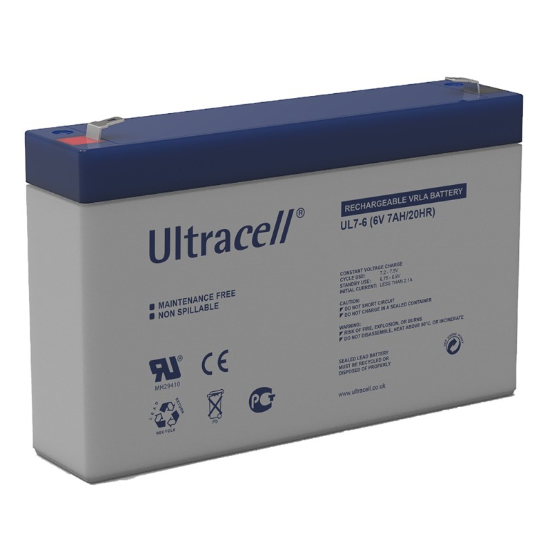 ULTRACELL - UL7-6. Batterie rechargeable au Plomb-acide technologie AGM-VRLA. Série UL. 6Vdc / 7Ah