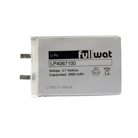 FULLWAT - LP4067100. Bateria recarregável prismática de Li-Po. 3,7Vdc / 2,800Ah