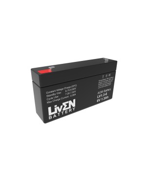 LIVEN - LV1.3-6. Bateria recarregável de chumbo ácido en tecnologia AGM-VRLA. Série  LV. 6Vdc / 1,3Ah