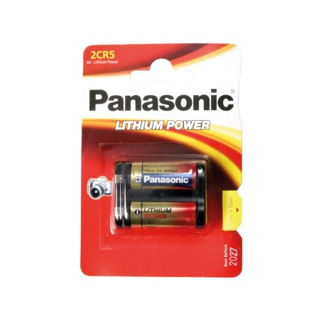 PANASONIC - 2CR5. Batteria al litio prismatica | fiaschetta di Li-MnO2. Modello 2CR5. 3Vdc / 1,300Ah