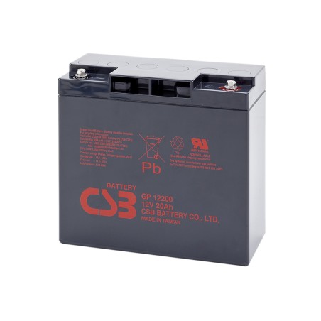 CSB - GP12200. Lead Acid rechargeable battery. AGM-VRLA technology. GP series. 12Vdc. / 20Ah 