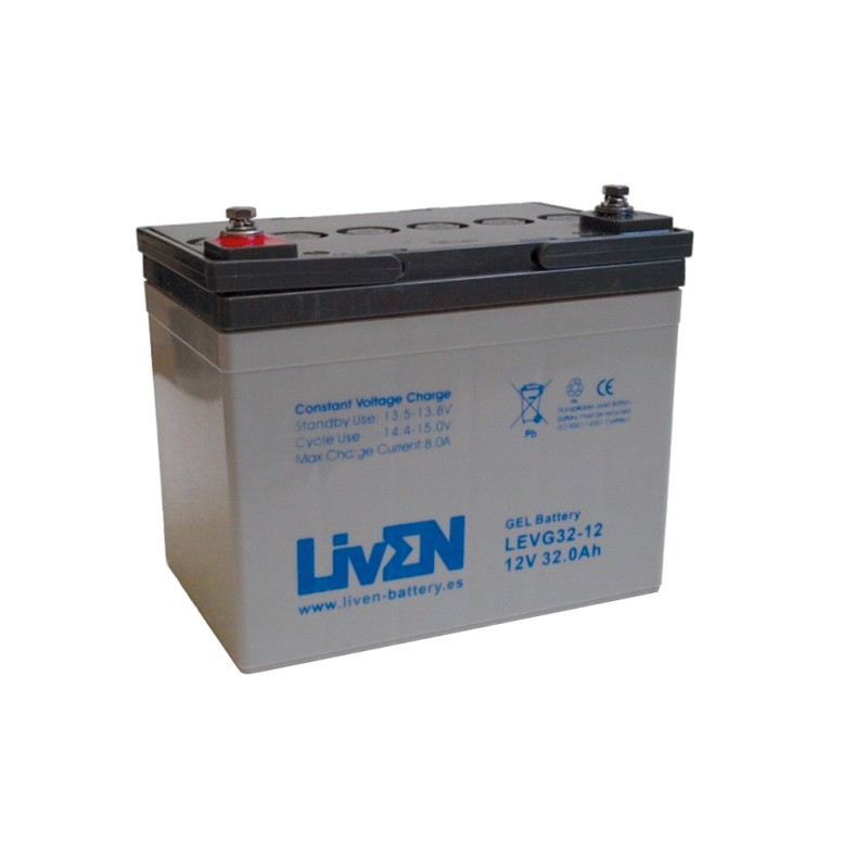LIVEN - LEVG32-12. Bateria recarregável de chumbo ácido en tecnologia GEL-VRLA. Série LEVG. 12Vdc / 32Ah