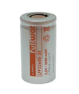 FULLWAT - LFP32600-35. Bateria recarregável cilíndrica de Li-FePO4. 3,2Vdc / 3,500Ah